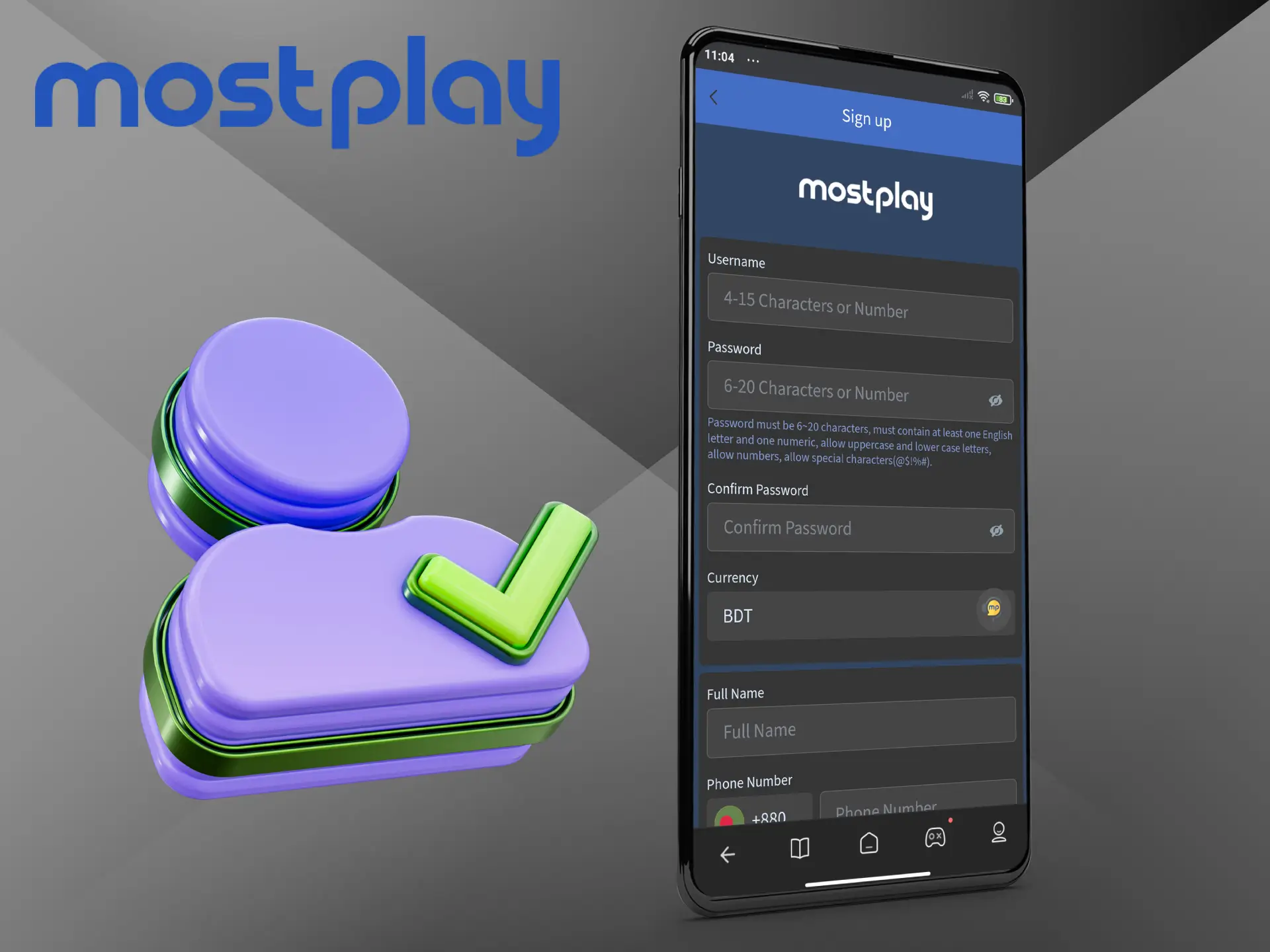 To claim your first bonus you need to complete a simple and straightforward registration from Mostplay Casino.